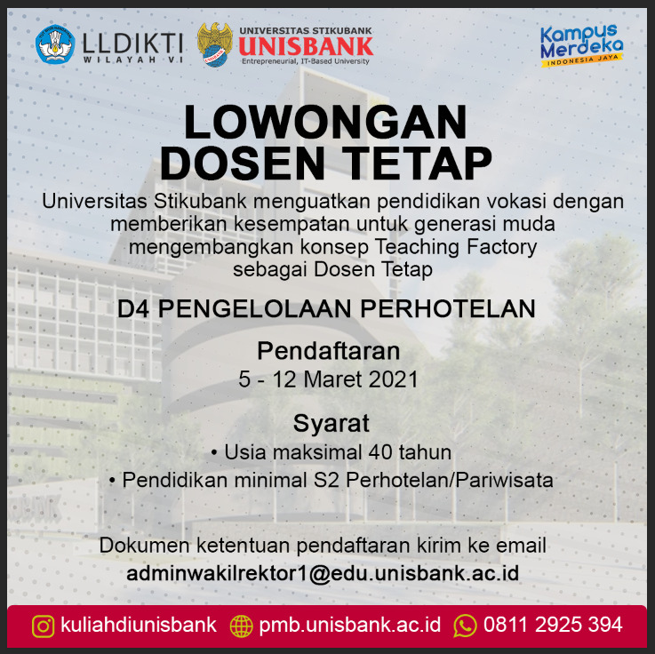 Lowongan Kerja Dosen Tetap Universitas Stikubank UNISBANK Semarang