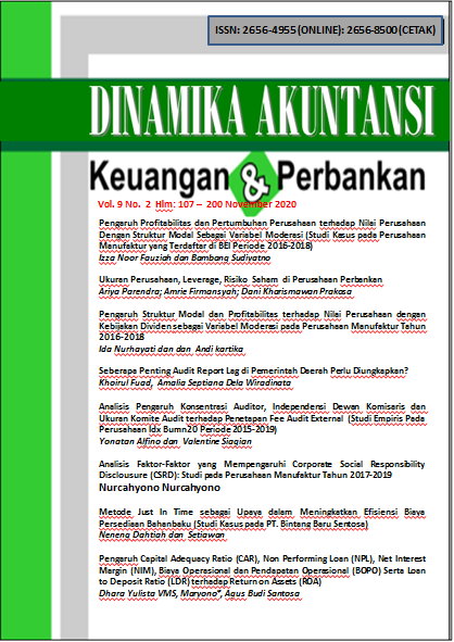 Pengaruh Profitabilitas Dan Pertumbuhan Perusahaan Terhadap Nilai Perusahaan Dengan Struktur Modal Sebagai Variabel Moderasi Studi Kasus Pada Perusahaan Manufaktur Yang Terdaftar Di Bei Periode 2016 2018 Dinamika Akuntansi Keuangan Dan Perbankan